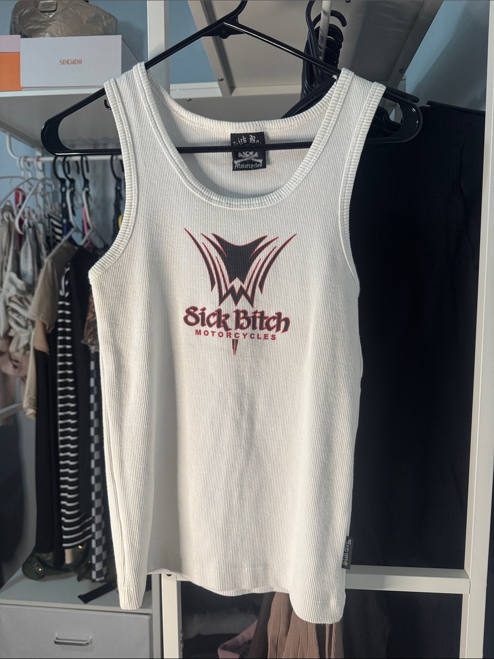 Sick boy White Ribbed Tank with Red & Black Graphic vintage